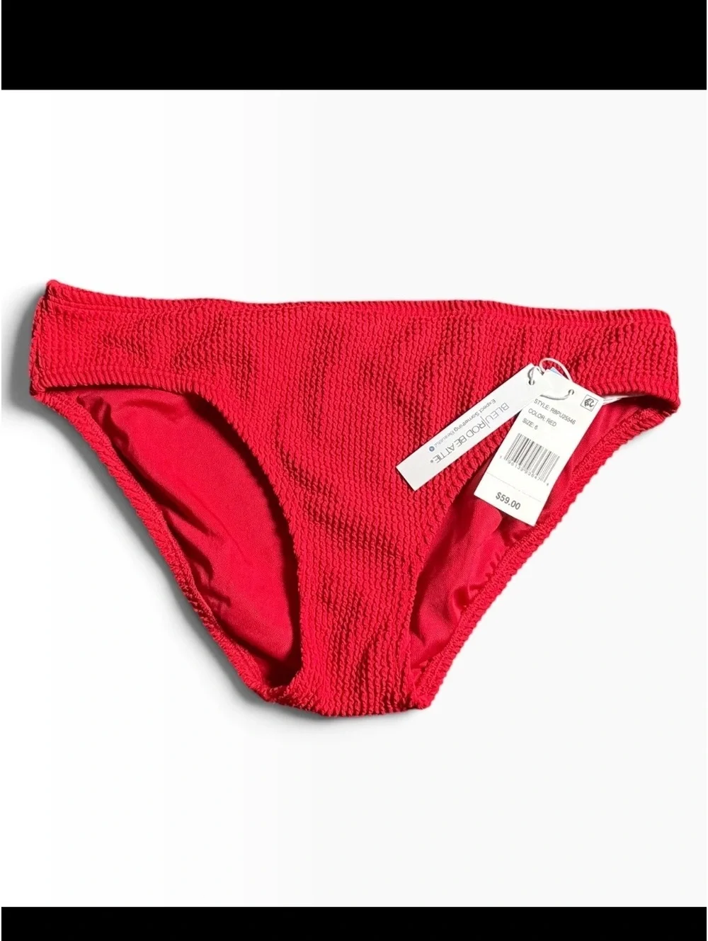 BLEU ROD BEATTIE red pucker up hipster ribbed bikini bottom size Small $59 NWT